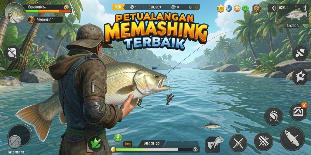 Screenshot gameplay 9ZK menunjukkan keseruan memancing di laut.
