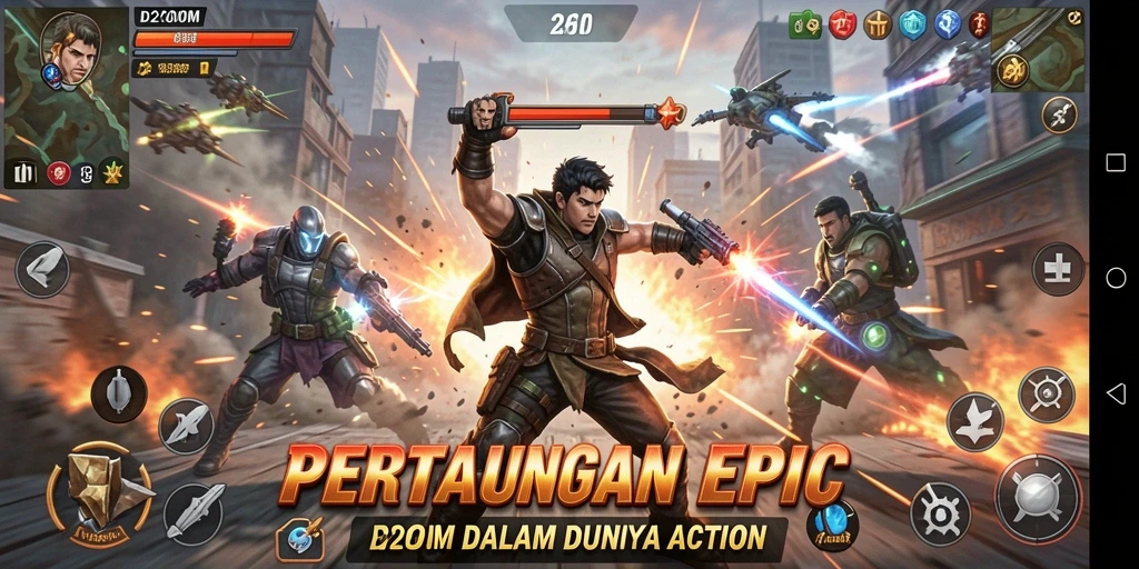 Screenshot utama D200M menampilkan aksi seru dan mendebarkan.