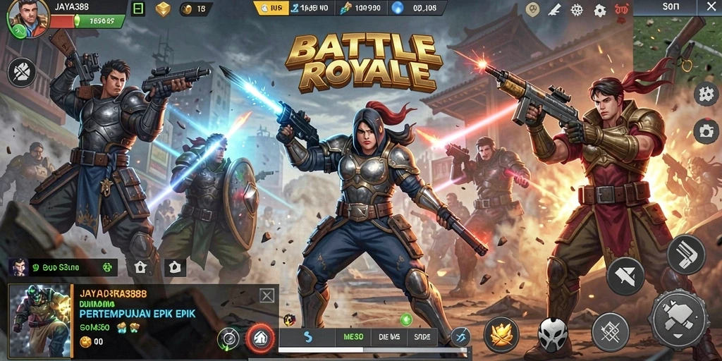 Tampilan gameplay intens dari JAYA388 dalam mode Battle Royale.