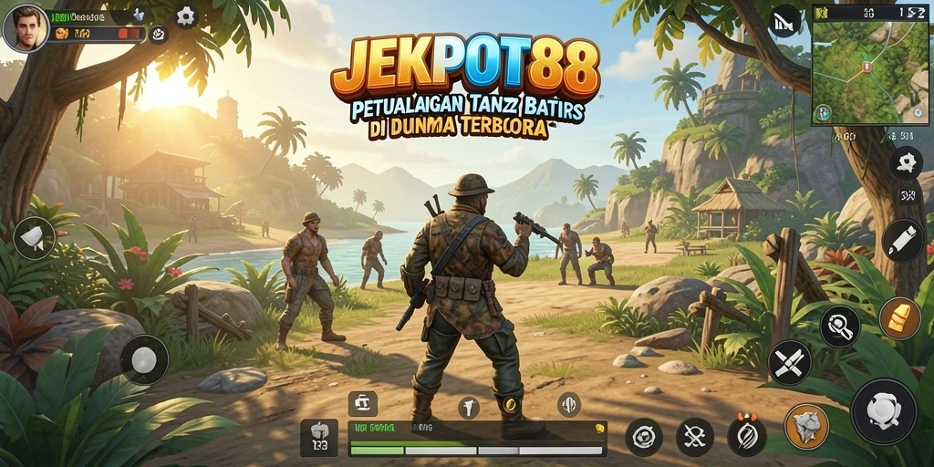 Tampilan gameplay <strong>JEKPOT88</strong> yang penuh warna dan interaktif di dunia terbuka.