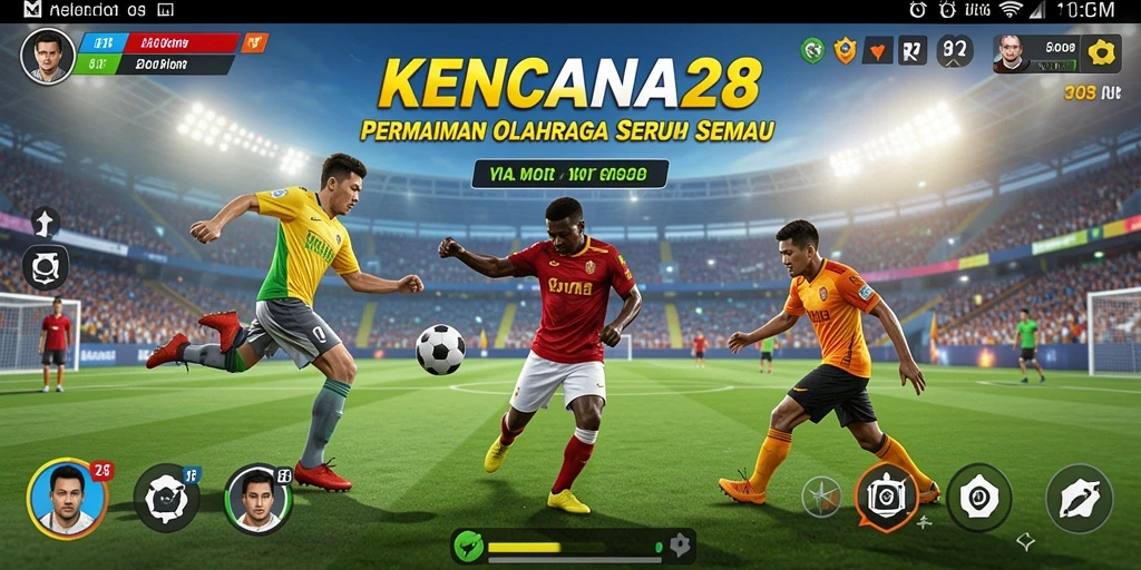Tampilan gameplay KENCANA28 menampilkan aksi olahragawan yang penuh semangat.