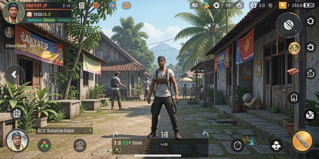 Tampilan gameplay <strong>RAKYATJP</strong> yang menarik saat pemain menjalani kehidupan sehari-hari.