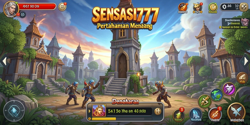 Tampilan gameplay SENSASI777 Tower Defense yang mendebarkan dan penuh strategi.